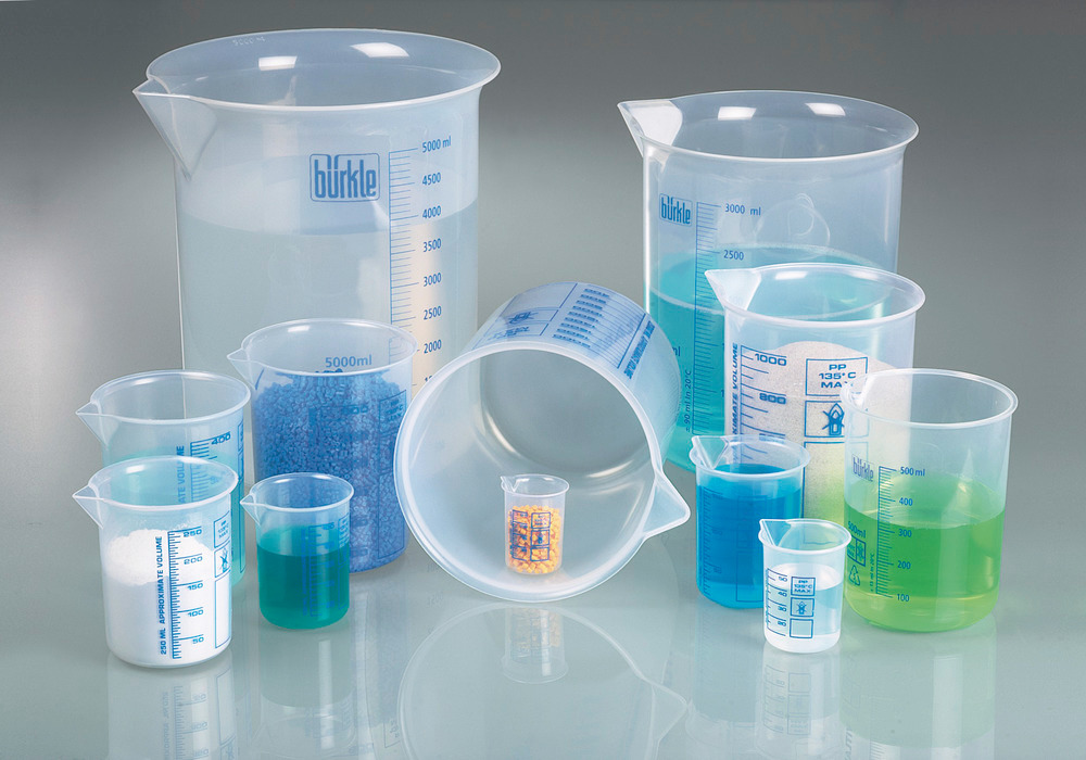 Doseringsbæger af PP, laboratoriebæger med påtrykt blå volumenskala, 1000 ml, 12 stk. - 2