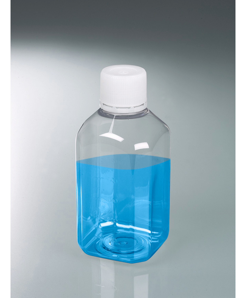 Laboratóriumi palackok PET-ből, steril, átlátszó, csavaros kupakkal, beosztással, 500 ml, 24 db - 2