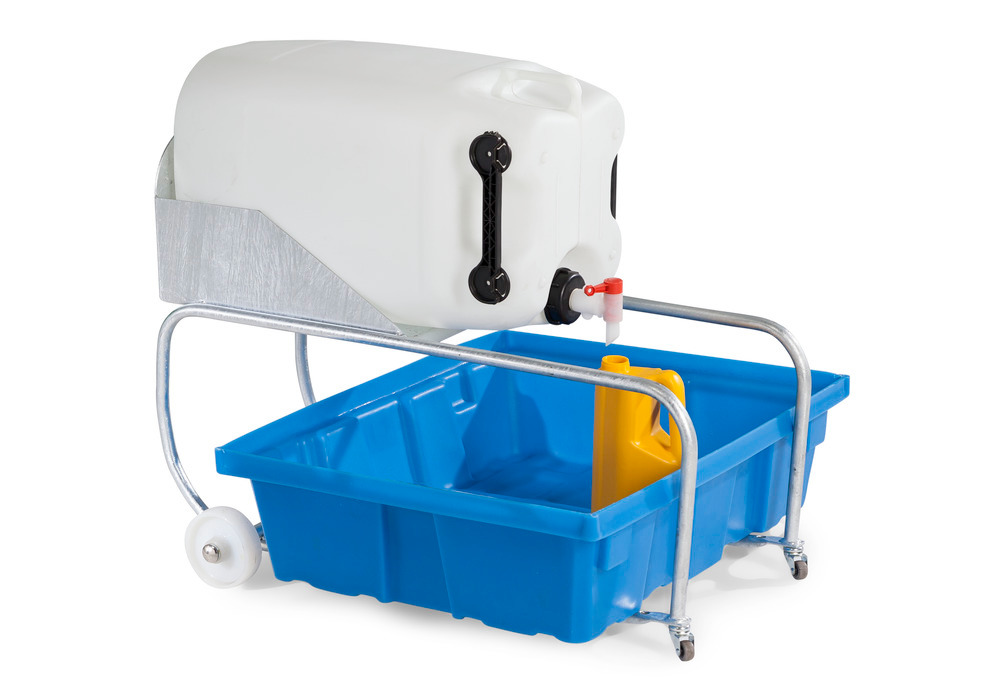 Carboy tipper, galvanised, for 60 litre plastic carboys, incl. spill pallet in polyethylene (PE) - 1