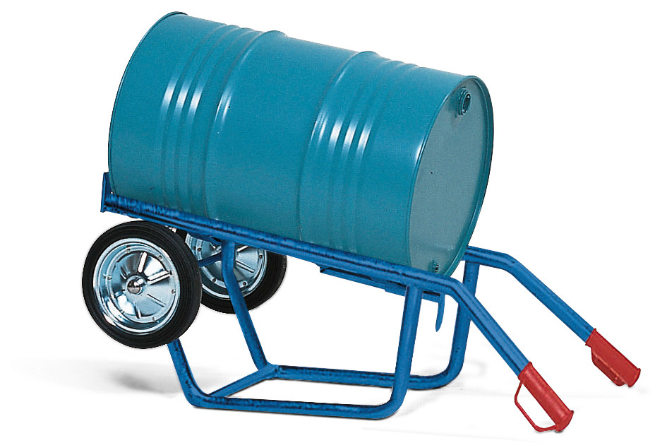 Fatvogn FKH i stål, blå lakkert, massive gummihjul, til 200/220 liters fat, elektrisk ledende - 1