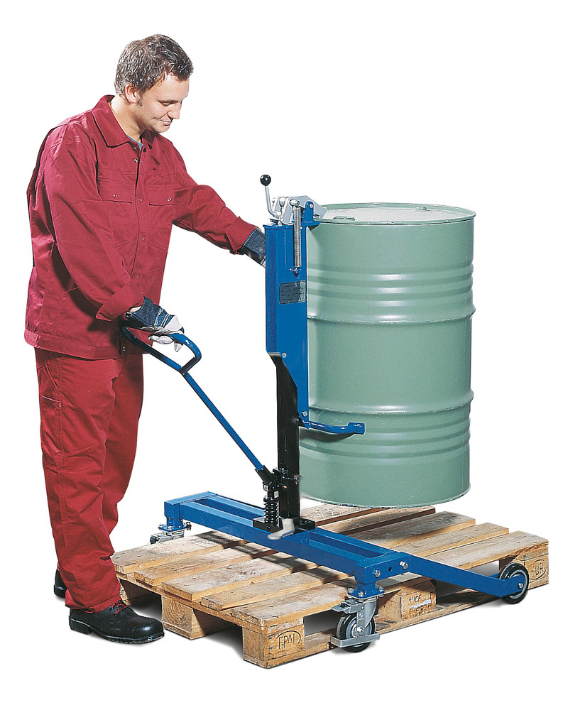 Vatenlifter Servo Eco, vatengrijper, 200 l stalen vaten, breed chassis, hefhoogte 0-300 mm - 2