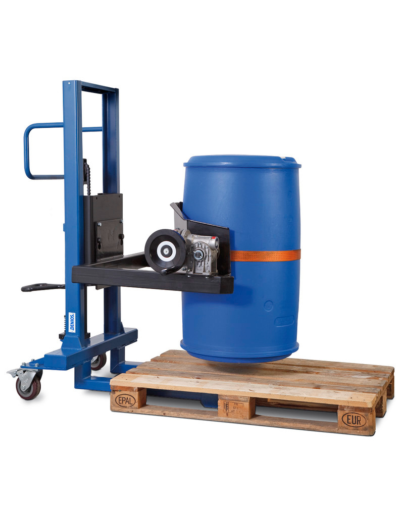 Drum lifter Servo, drum turner 360 , 60 to 220 litre drums, narrow chassis, lift height 120-750 mm - 1