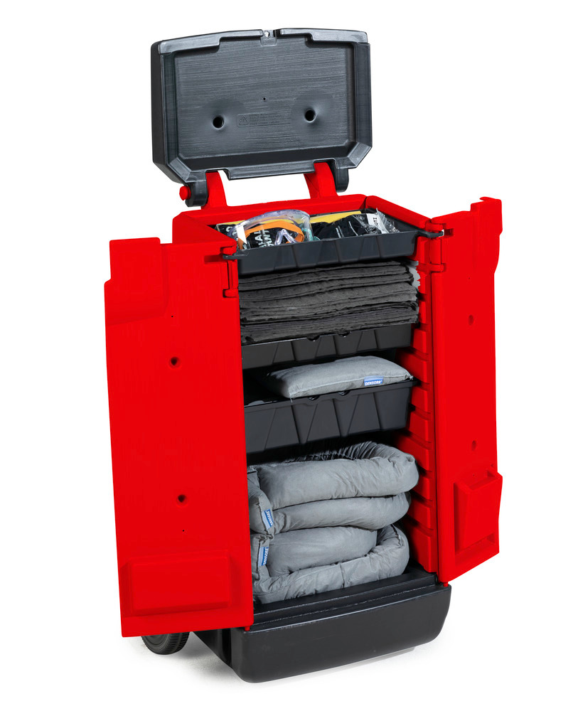 DENSORB havarijní souprava v červeném přepravním vozíku, UNIVERZÁL, absorpční kapacita 37 l