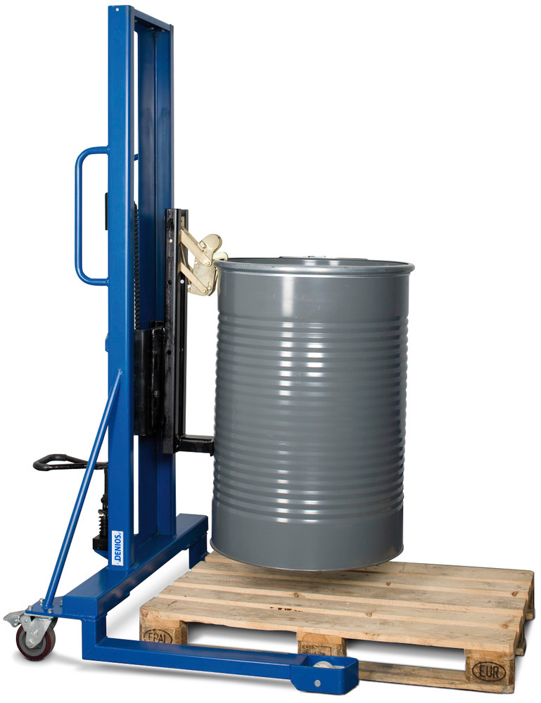 Hordóemelő Servo, hordófogóval, 60-200 literes acélhord., széles alvázú, emelési magasság 0-1390 mm - 1