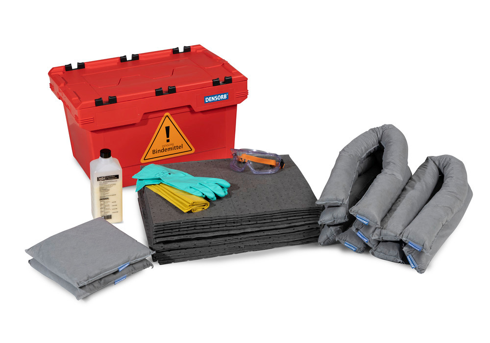 Kit d'absorbants d'urgence anti-pollution DENSORB dans caisse pliante rouge, modèle universel - 1
