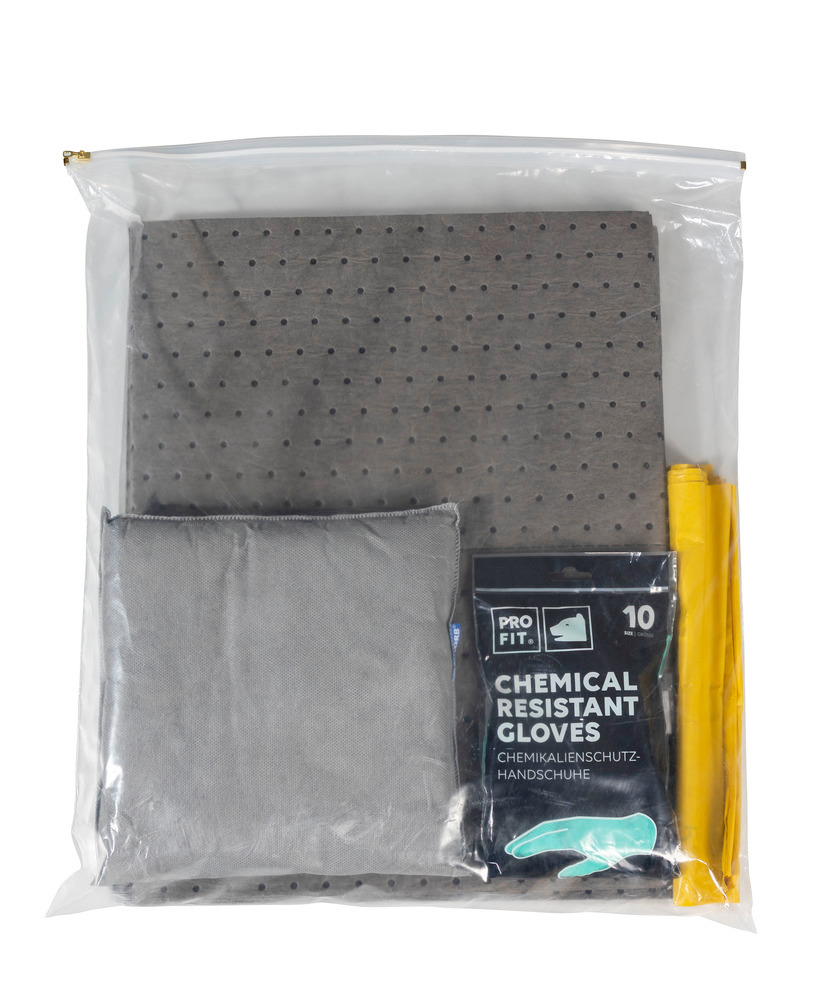 Kit de absorventes de emergências DENSORB em saco com panos e almofadas absorventes, Universal - 1