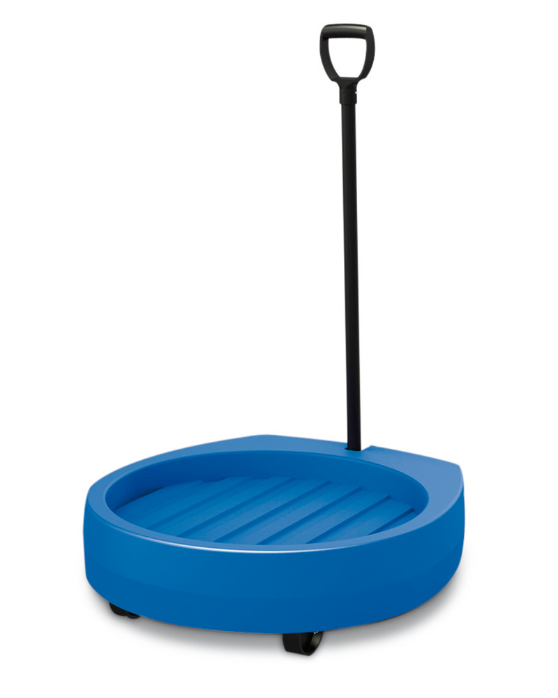 Drum dolly Poly200 D made from Polyethylene, with drawbar, 2 fixed castors, 2 swivel castors, blue - 1
