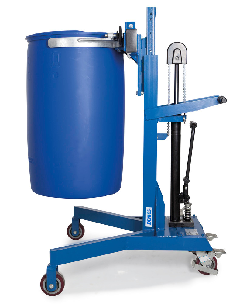 Drum lifter Servo Eco, drum clamp, 205 to 220 litre drums, v-shaped chassis, lift height 0-500 mm - 1
