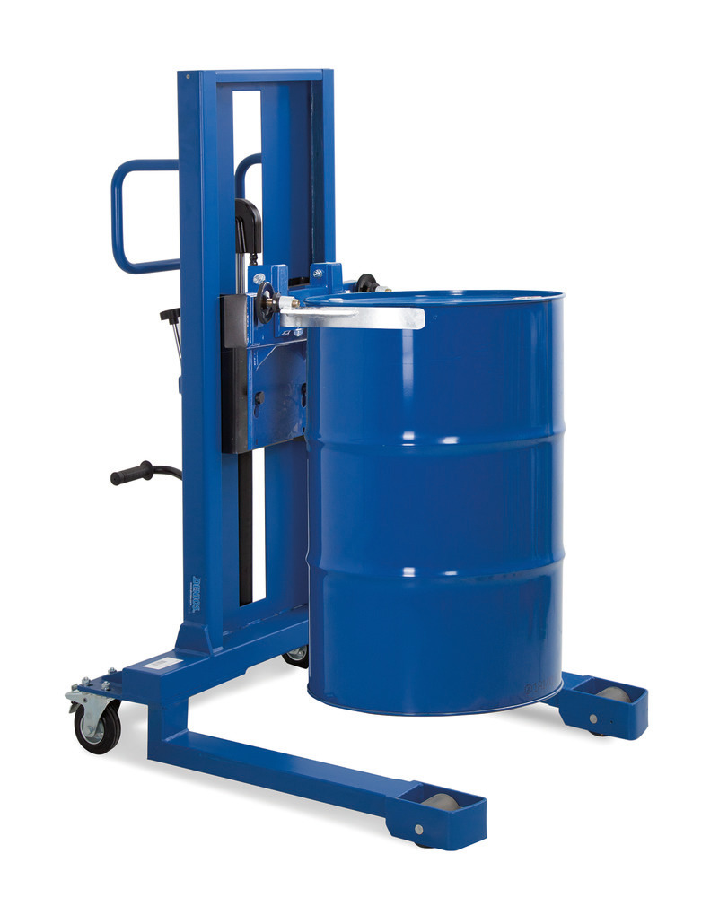 Drum lifter Servo, drum clamp, 205 to 220 litre drums, wide chassis, lift height 0-520 mm - 1