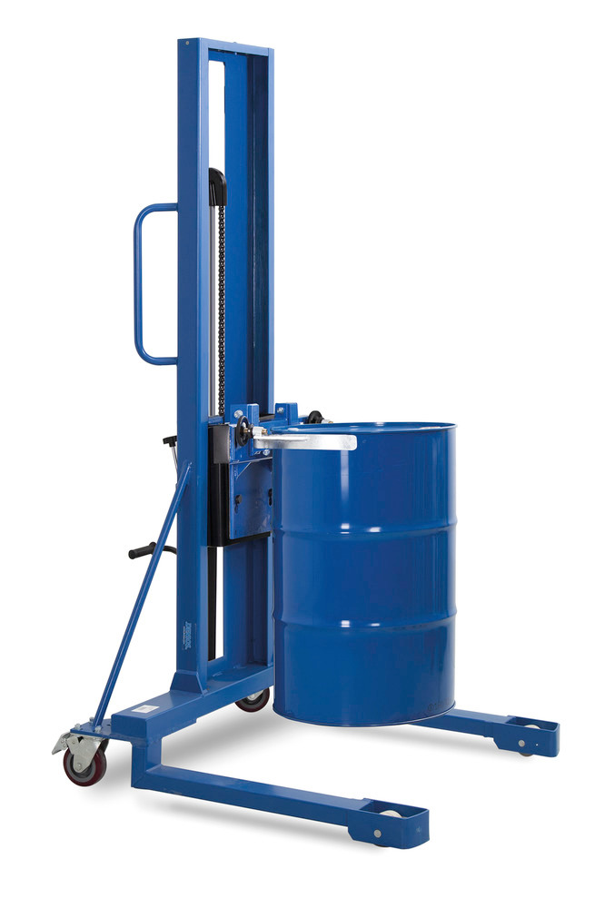 Drum lifter Servo, drum clamp, 205 to 220 litre drums, wide chassis, lift height 0-1170 mm - 1