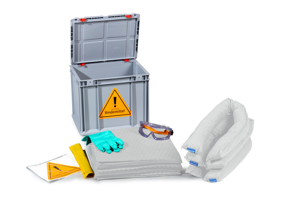 DENSORB emergency spill kit in mobile Euro stacking container, Oil version