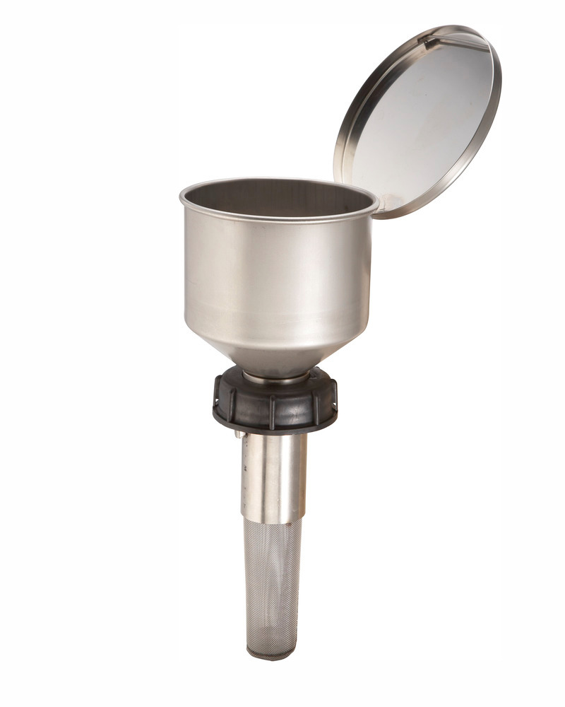 Funnel in stainless steel, for plastic canisters with DIN 71 thread, lid and flame arrester - 1