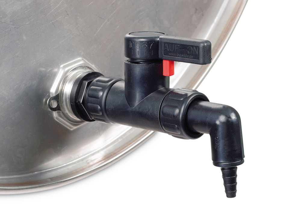 Discharge tap made from PA, conductive for solvents, 3/4" AG, with adapter for 3/4" IG - 1