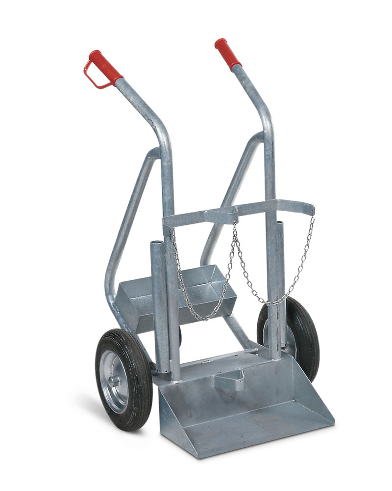 Stalowy wózek na 2 butle gazowe o maks. Ø: 250 mm, z kółkiem podporowym, ogumienie pneumatyczne - 1