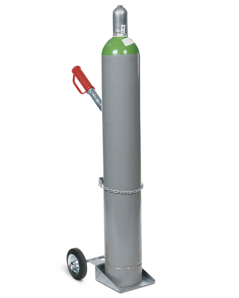 Chariot pour bouteilles de gaz en acier, pour 1 bouteille de gaz de Ø max : 250 mm, pneus pleins - 1