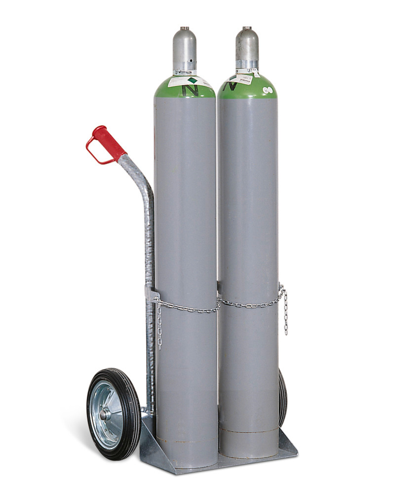 Gasflaskevogn af stål, til 2 gasflasker med maks. Ø: 250 mm, massive gummihjul - 1