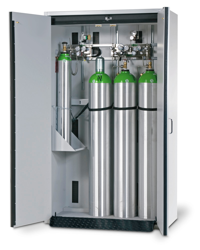 Brannsikkert gasskap for trykkgassflasker G 30.12, 1200 mm bred, 2-fløyet dør, grå