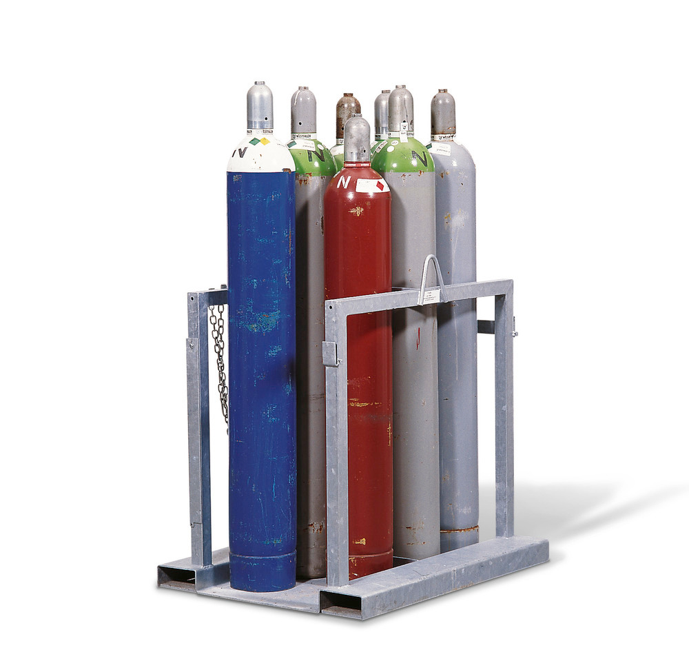 Palete de aço para garrafas de gás para 8 garrafas de gás com Ø máx. 230 mm com barra de proteção - 1