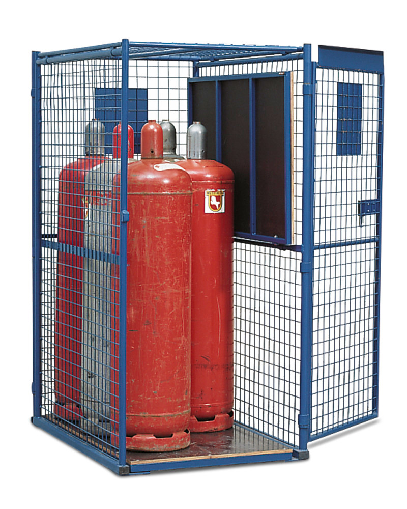 Gasflaschenschrank für 12 x 11 kg oder 6 x 33 kg Gasflaschen, 1-flügelige Tür, flacher Boden, blau - 1