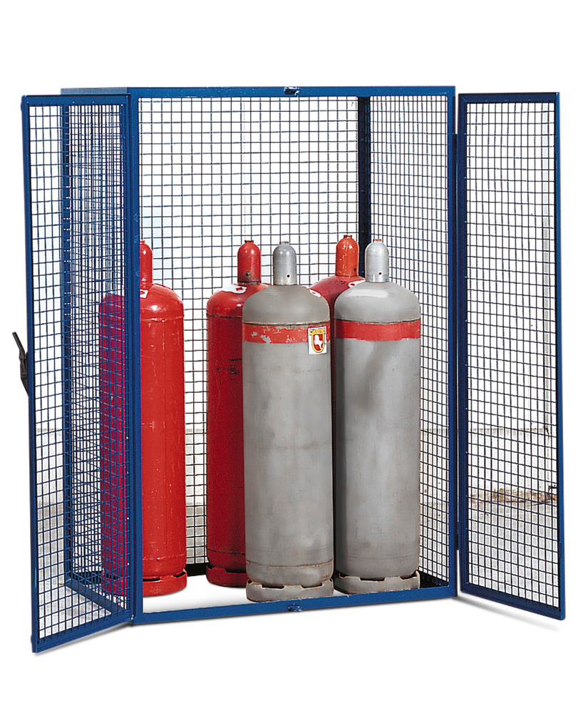 Gas cylinder cabinet for 8 x 11 kg or 6 x 33 kg gas cylinders, 2-wing door, blue - 1
