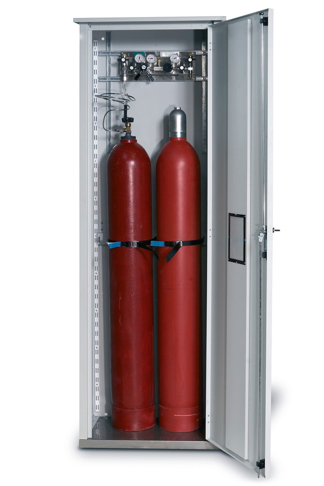 asecos Gasflaschenschrank, 2 x 50 l Gasflaschen, B 700 mm, 1-flügelige Tür rechts, grau - 1