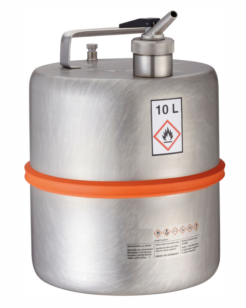 Stående säkerhetskärl av rostfritt stål, med doseringskran, volym 10 liter - 1