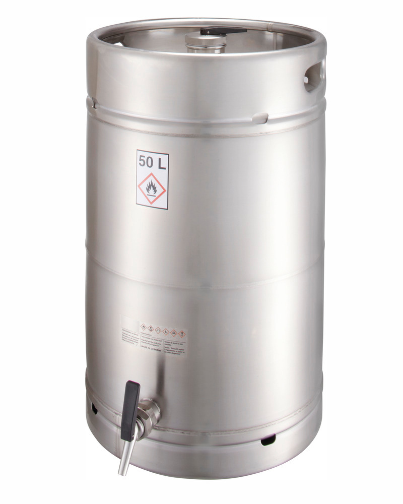 Sikkerhedsbeholder af rustfrit stål, med tappehane, 3/4", 50 liters volumen - 1