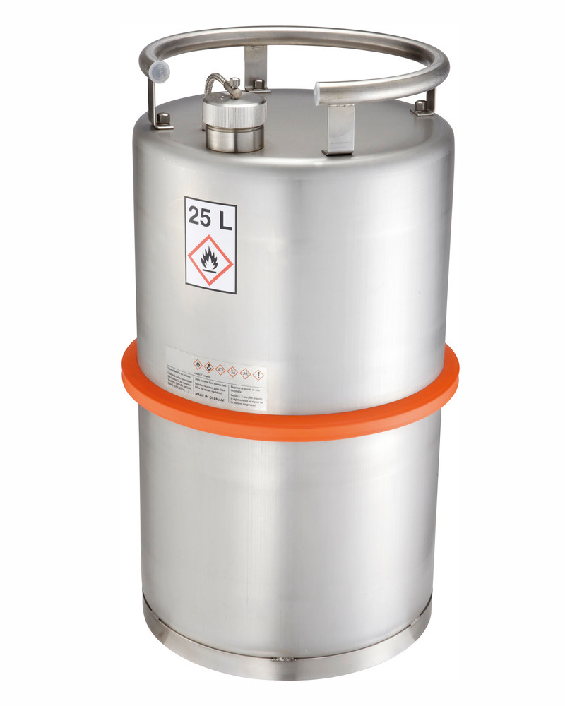Sikkerhedsbeholder af rustfrit stål, med skruelåg, 25 liters volumen - 1