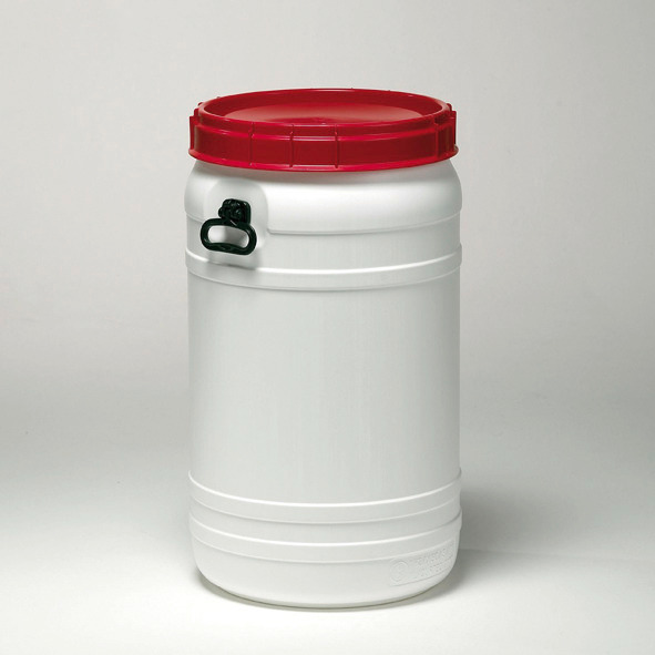 Superweithalsfass SWH 110, aus Polyethylen (PE), 110 Liter Volumen, weiß/rot - 1