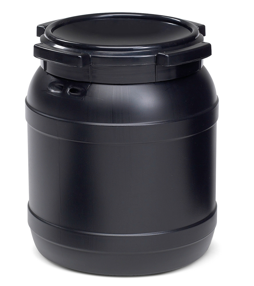 Wide necked drum WH 26, with UV protection, 26 l, black, UN approved