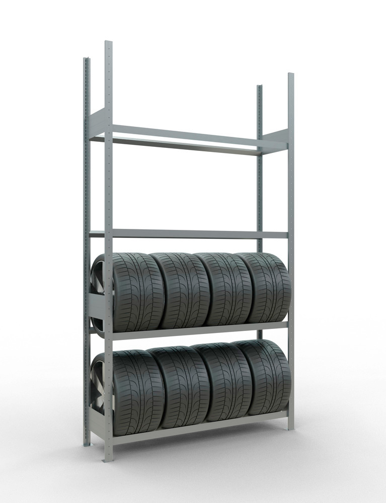 Scaffalatura per pneumatici, elemento base, 1560 x 436 x 2750 mm, 4 ripiani, zincata - 2