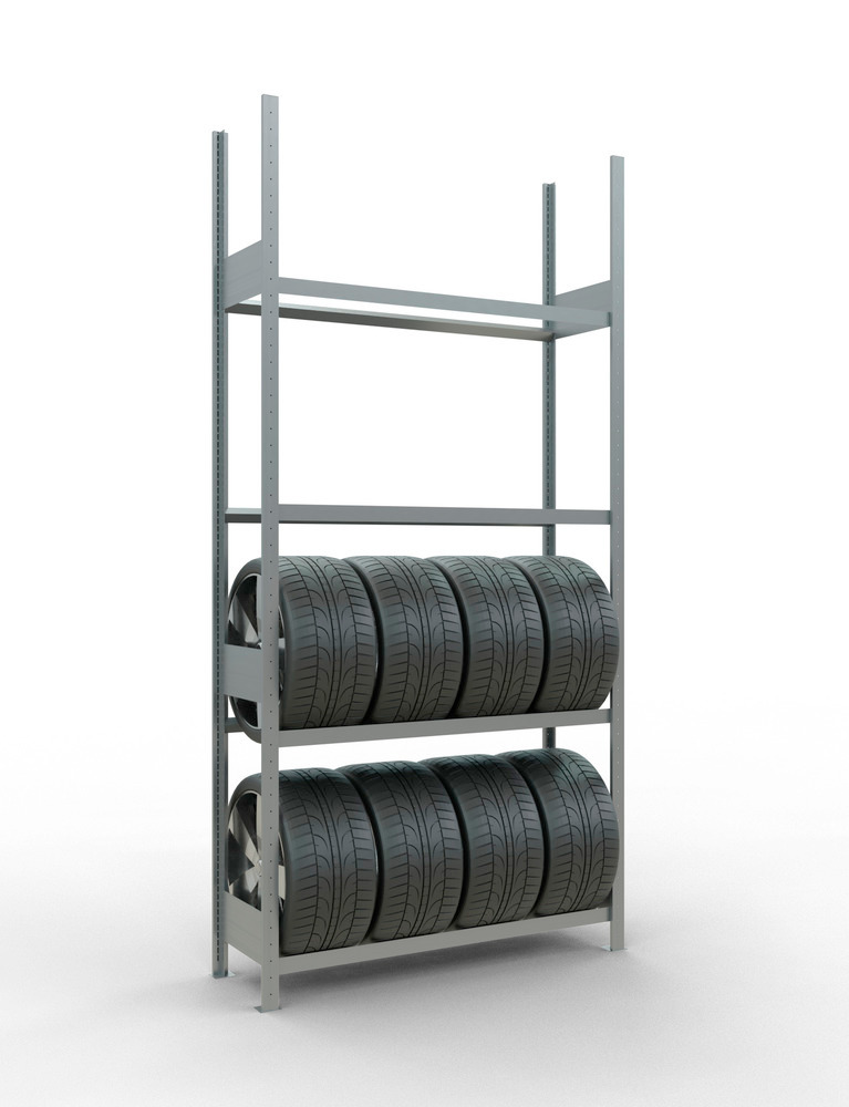 Regál na pneumatiky, základné pole, 4 skladovacie úrovne, 1300 mm, 1360 x 436 x 2750 mm - 2