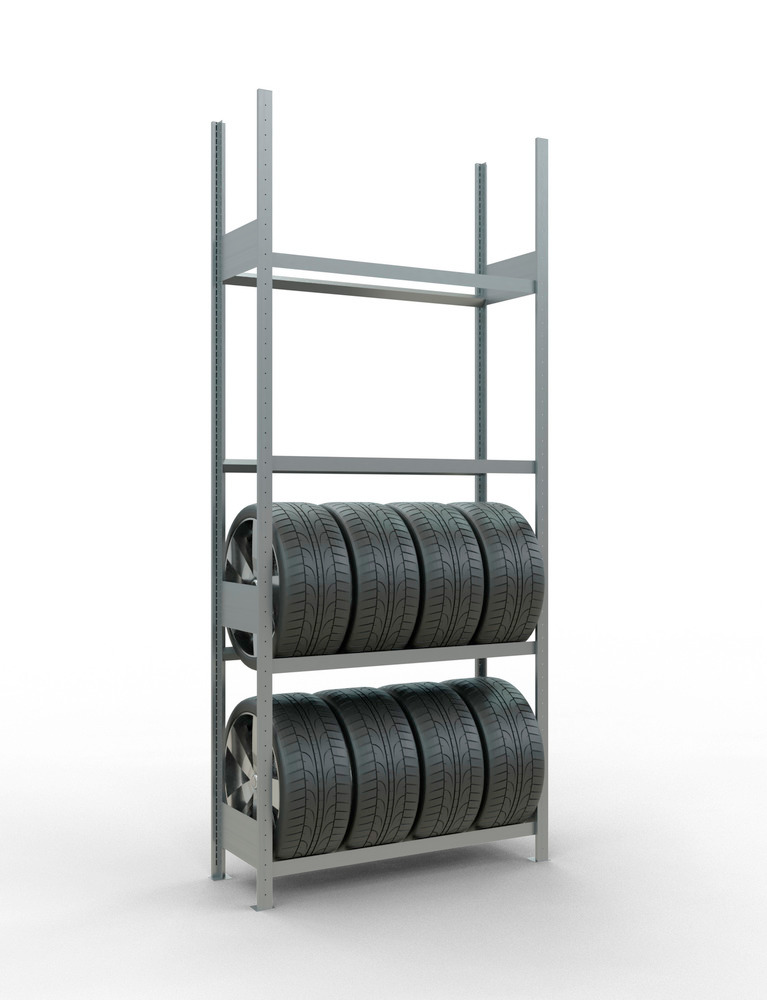 Regál na pneumatiky, základné pole, 4 skladovacie úrovne, 1150 mm, 1210 x 436 x 2750 mm - 2