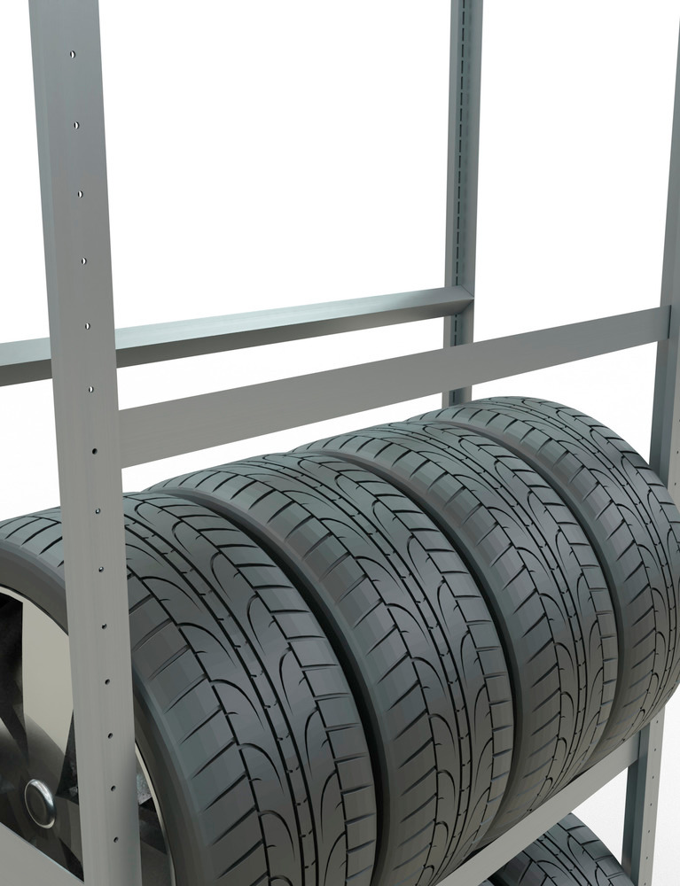 Regál na pneumatiky, základné pole, 4 skladovacie úrovne, 1050 mm, 1110 x 436 x 2750 mm - 3
