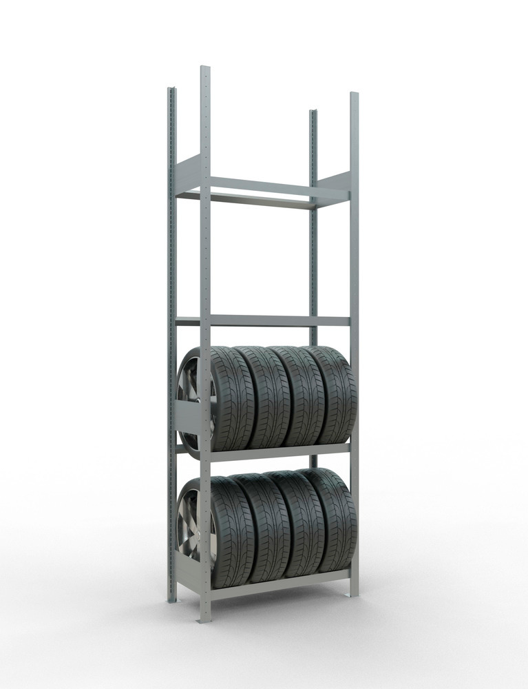 Regál na pneumatiky, základné pole, 4 skladovacie úrovne, 900 mm, 960 x 436 x 2750 mm - 2