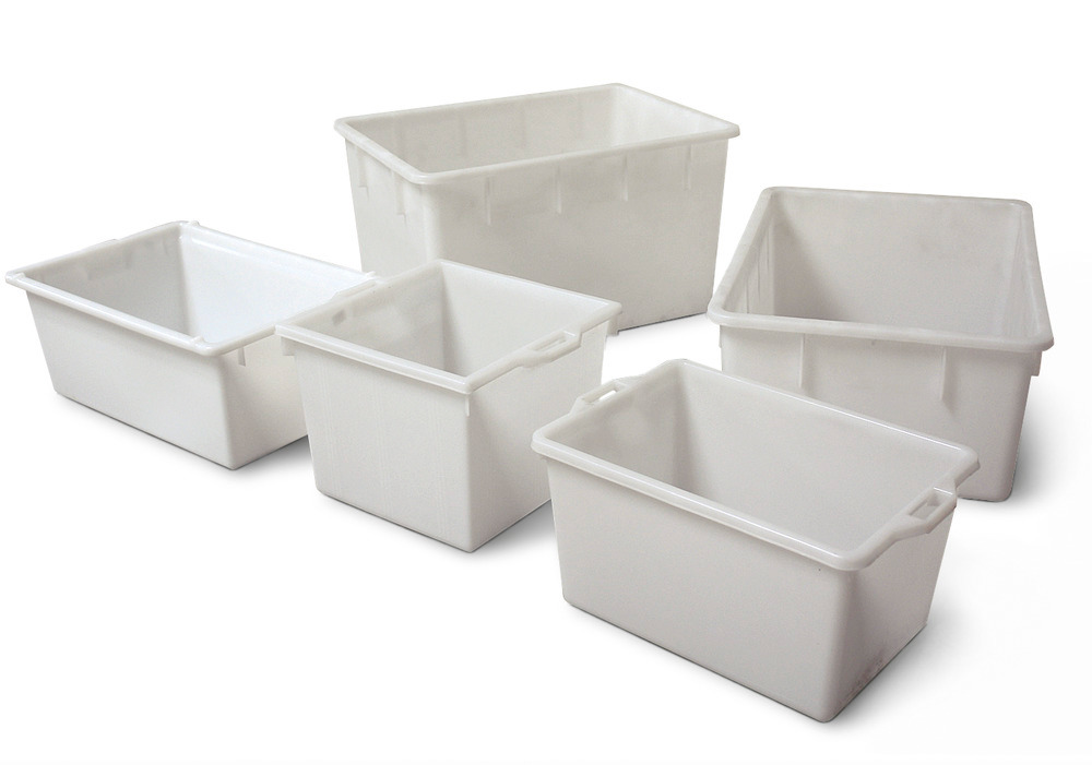 Rectangular container, polyethylene, 80 litre capacity, resistant to many acids and alkalis, white - 1