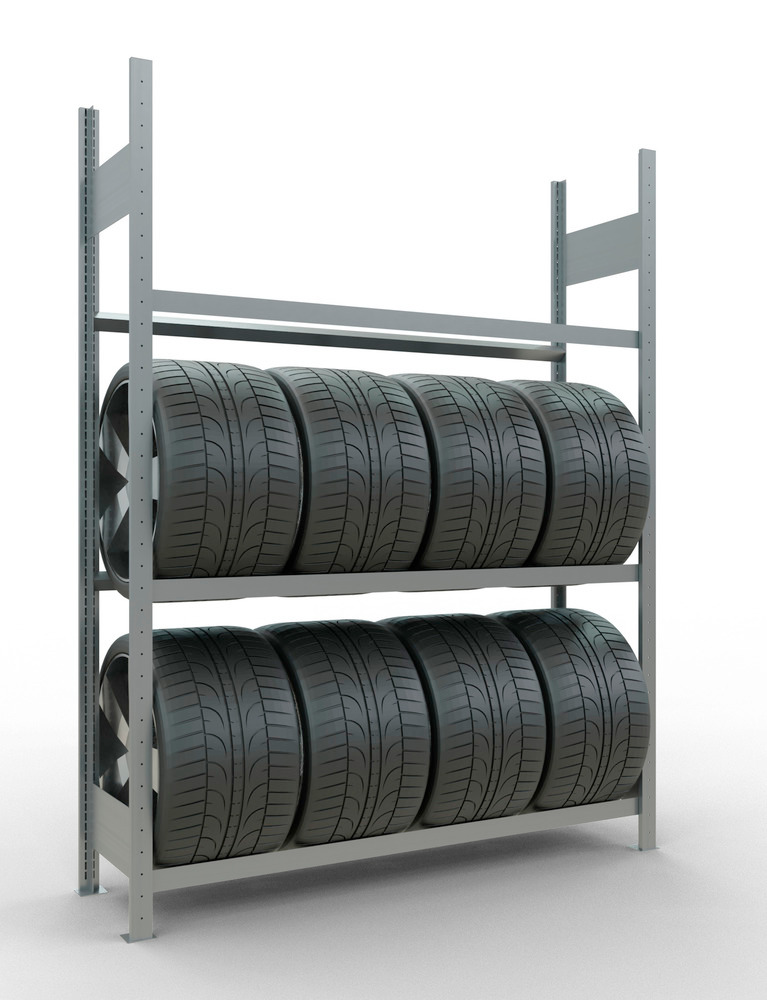 Rayonnage pour pneus, élément de base, 1560 x 436 x 2000 mm, 3 étagères, galvanisé - 2