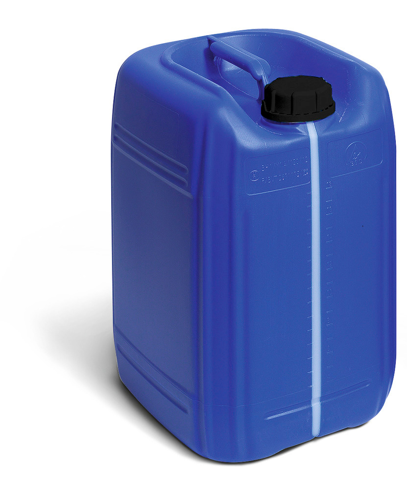 Garrafa de plástico (polietileno - PE), volumen 20 litros, color azul, con franja indicadora - 1