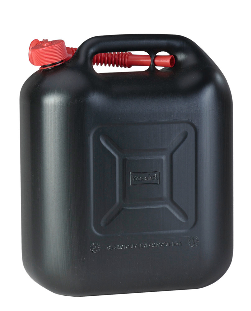 Kanister aus Kunststoff (schwarz) mit Auslauf (rot), UN-zugelassen, 20 Liter Volumen - 1