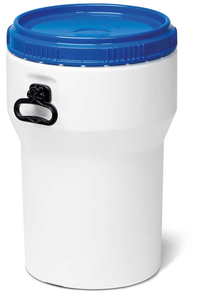 Romslig beholder, i plast, 40 liter, hvit/blå, med UN-godkjenning og lokk, kan stables - 1