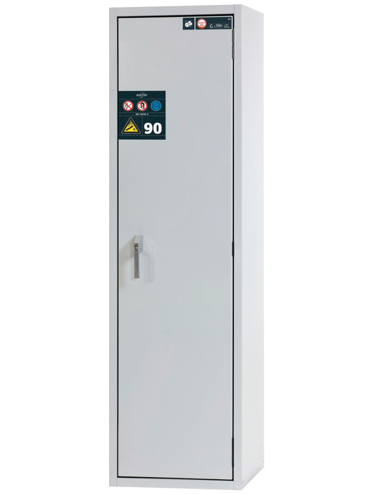 asecos Fire-resistant gas cylinder cabinet G90.6-2F, 600 mm wide, door opening right, grey - 1