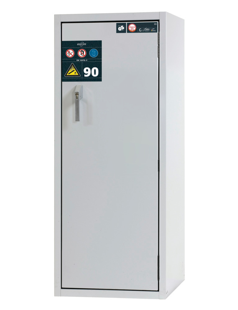 asecos fire-rated gas cylinder cabinet G90.6-10, 600 mm wide, door opening right, grey - 1