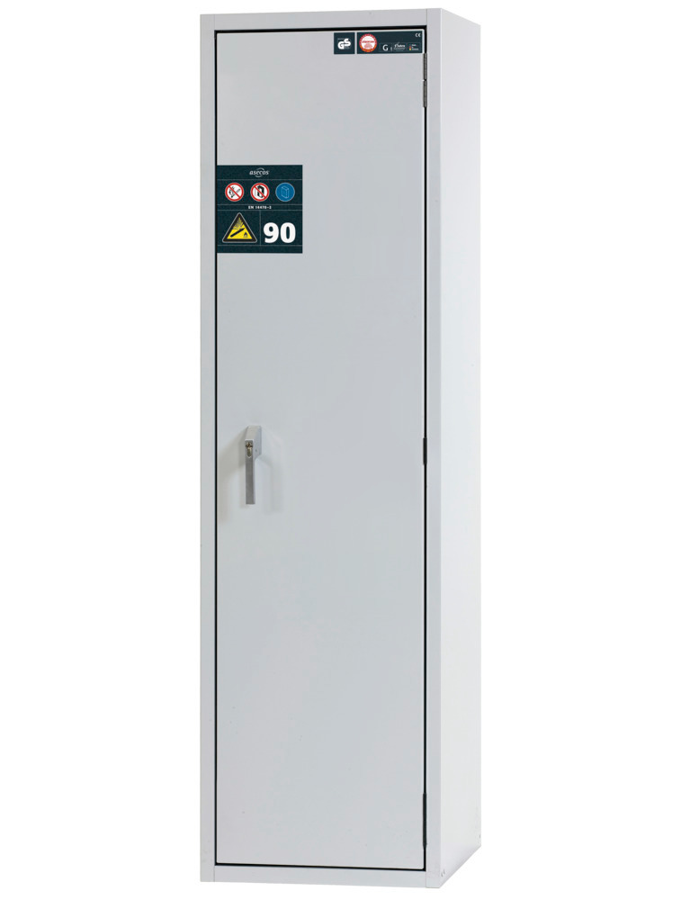 asecos brandsikkert gasflaskeskab G90.6, 600 mm bred, dørstop til højre, grå - 1