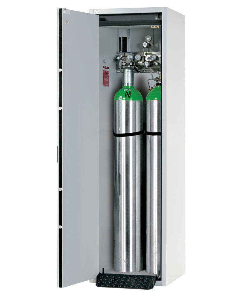 asecos fire-rated gas cylinder cabinet G30, 2 x 50 l cylinders, W 600 mm, door left, grey - 1