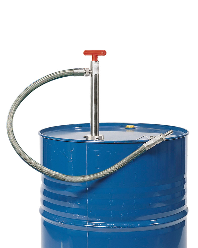 Pompa per fusti inox, con tubo flessibile in PTFE elettr. cond., profondità d'immersione 570 mm - 1