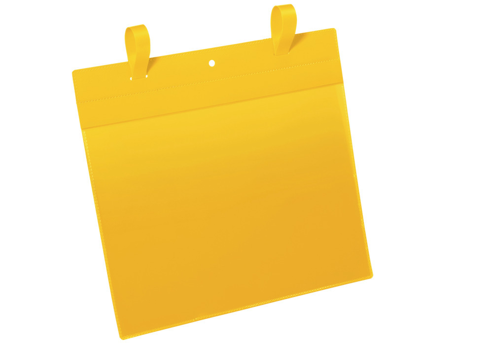 Busta per grigliati metallici con fascette di aggancio, A4, orizzontale, conf. = 50 pezzi, giallo - 1