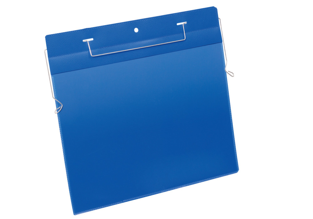 Suporte com ganchos de arame para documentos A4, orientação horizontal, pack de 50 unidades, azul - 1