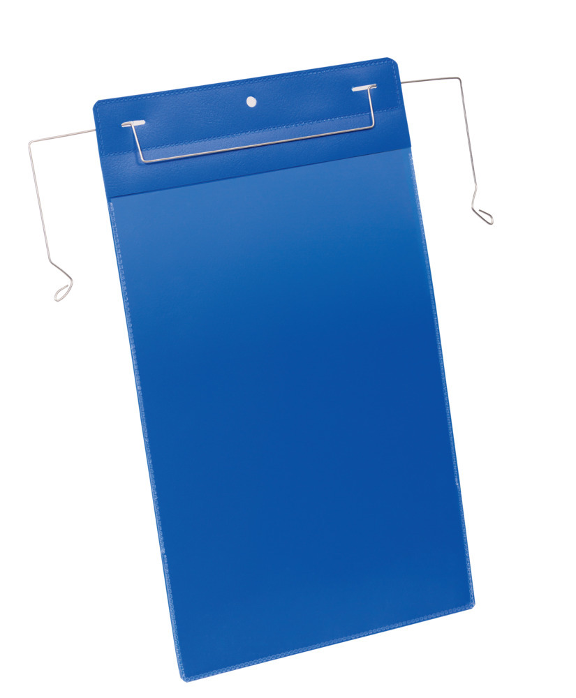 Suporte com ganchos de arame para documentos A4, orientação vertical, pack de 50 unidades, azul