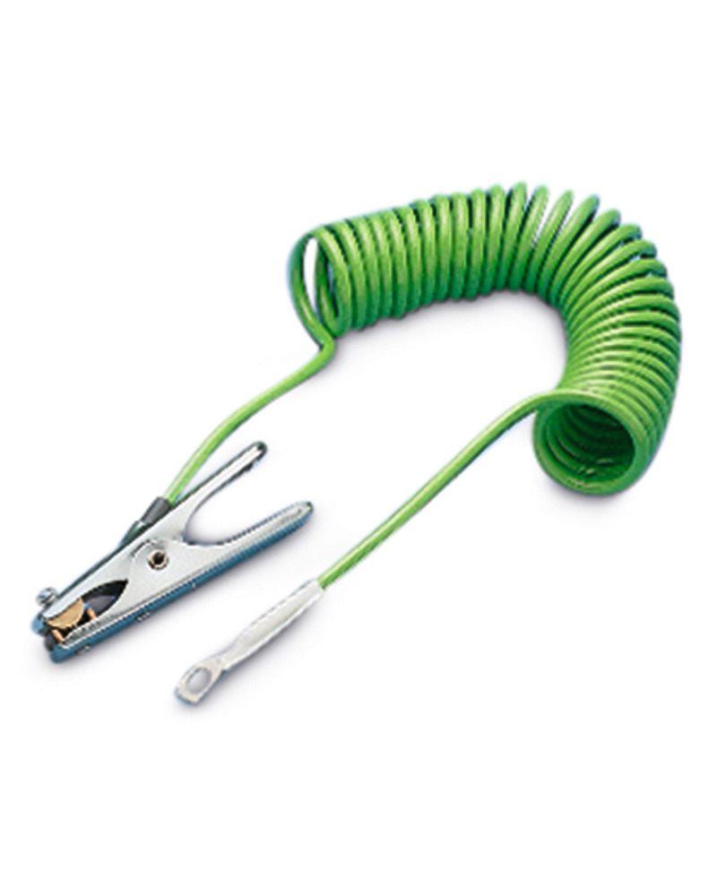 Spiralny kabel uziemiający z 1 żabką uziemiającą i 1 uchem, długość po rozciągnięciu 5 m - 1