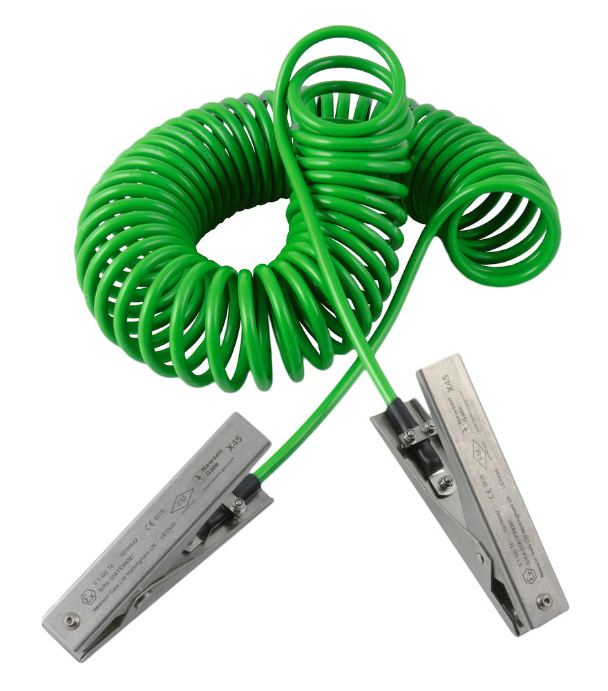Spiral earthing cable with 2 st. steel earth clips med duty 120 mm, 5 m pull-out length, ATEX - 1